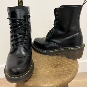 DR. MARTENS WOMEN'S CLEMENCY LEATHER HEELED BOOTS